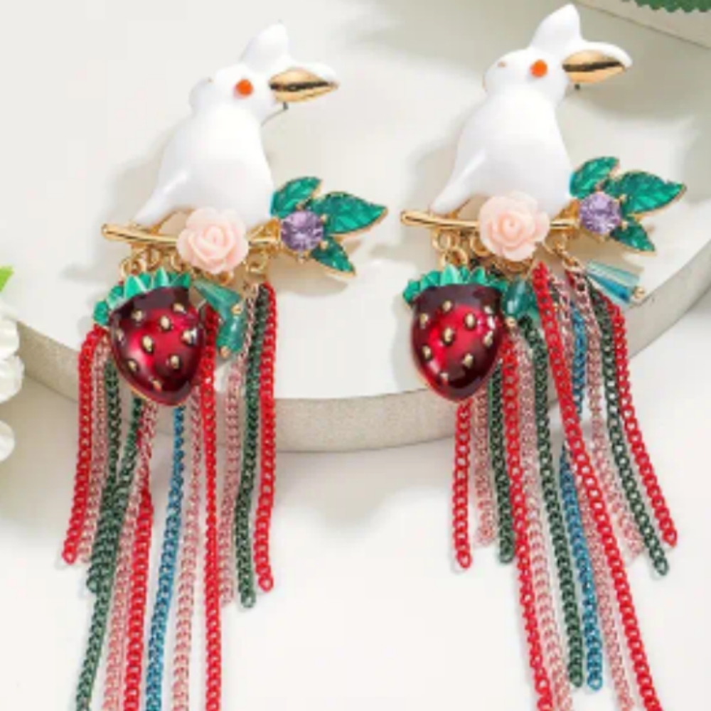 Colorful Rabbit and Strawberry Earrings 🐰 🍓